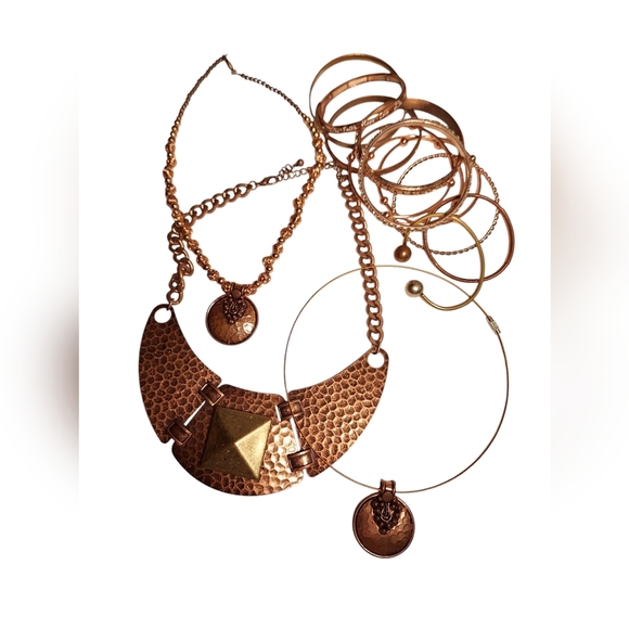 Copper Colored Jewelry Lot Necklaces & Bracelets Maximalist Whimsical Grunge - Picture 1 of 5